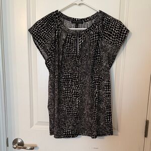Banana Republic Black, Brown & White Abstract Cap-Sleeve Blouse